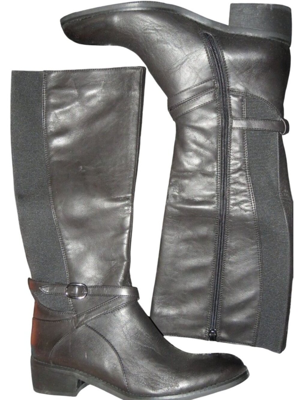 GC Shoes Black Leather Riding Boots Buckle Embellished Full Zip size 7 Brand New
